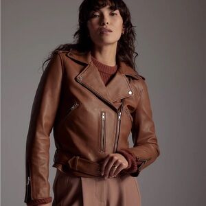 Classic Brown Leather Moto Jacket with Asymmetrical Zipper